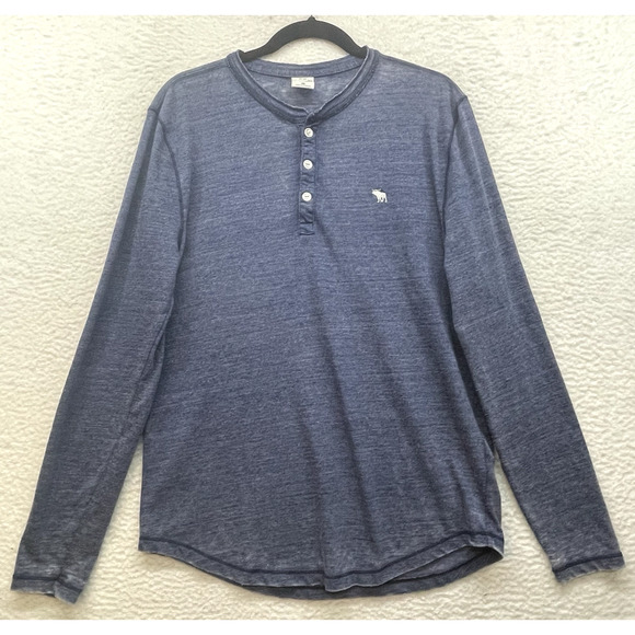 Abercrombie Fitch Shirt Mens Medium Blue Henley Moose Muscle Y2K Long Sleeve - Picture 1 of 10